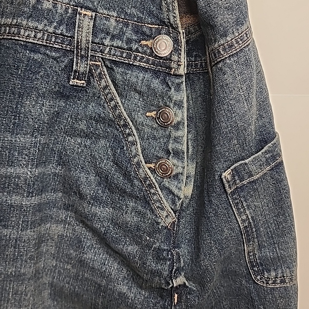 Cotton On Logan Blue Denim Overall Dress w/Front Slit Sz 12US Country Minimalist - Picture 7 of 13